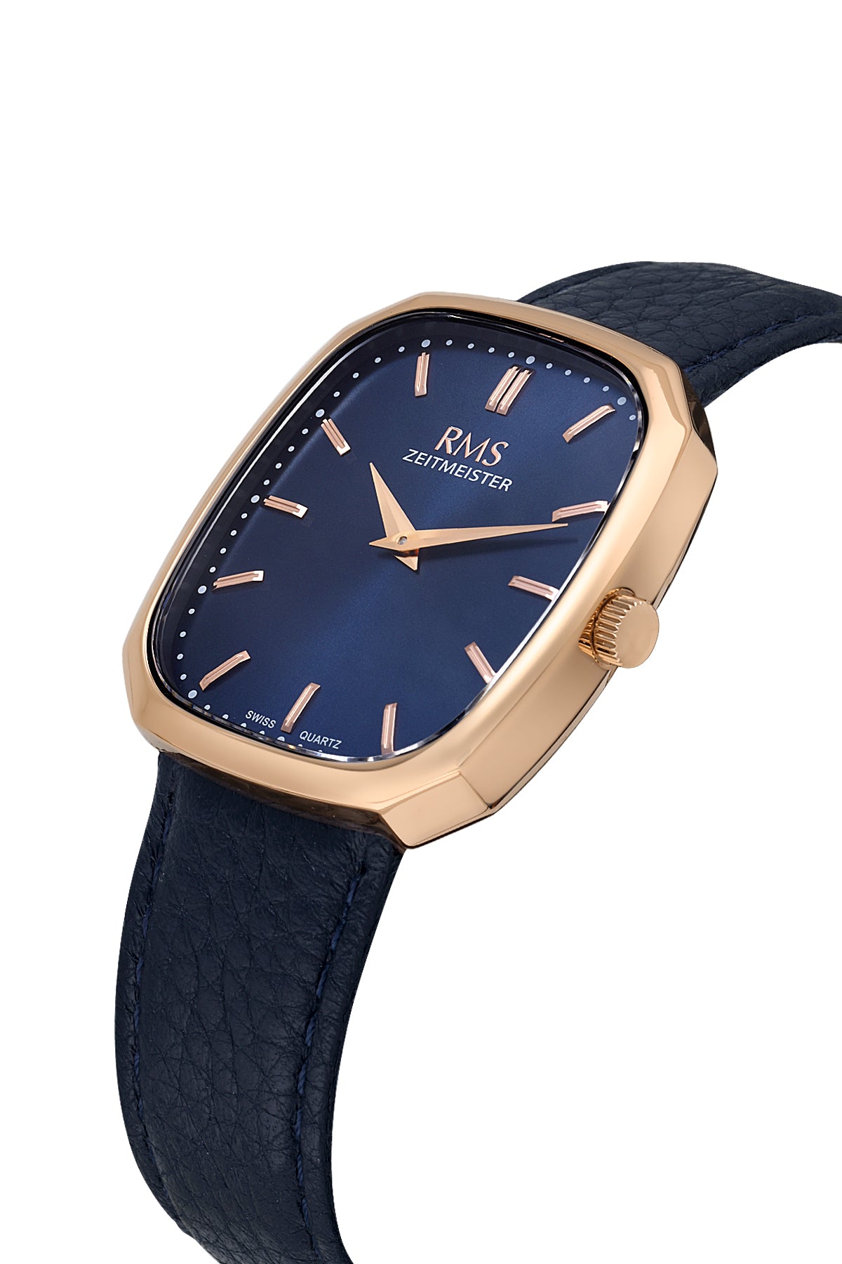 RMS Men's Blue Dial Rose Gold Leather Strap Watch - RMS.1.AG2048.06