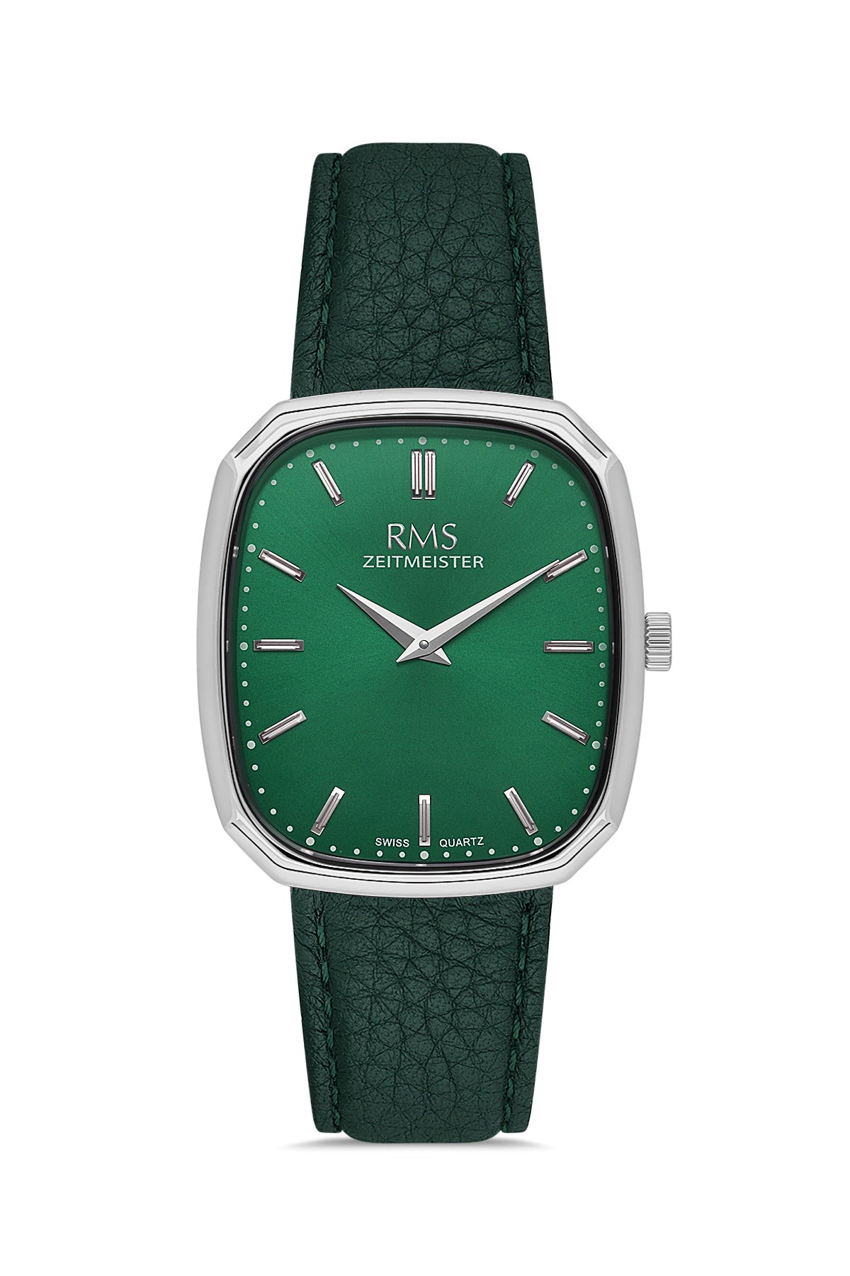 RMS Men's Green Dial Silver Leather Strap Watch - RMS.1.AG2048.07