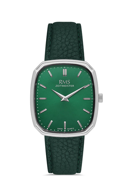 RMS Zeitmeister Green Dial Silver Plated Men's Watch - Green Genuine Leather Strap - RMS.1.AG2048.07