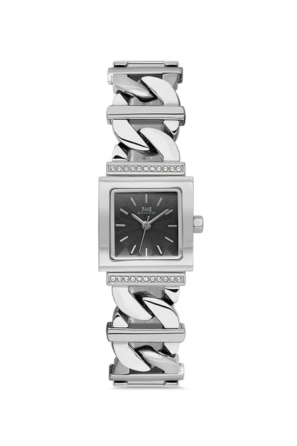 RMS Zeitmeister Black Dial Silver Plated Women's Watch - Stainless Steel Bracelet - RMS.1.AG2055.02