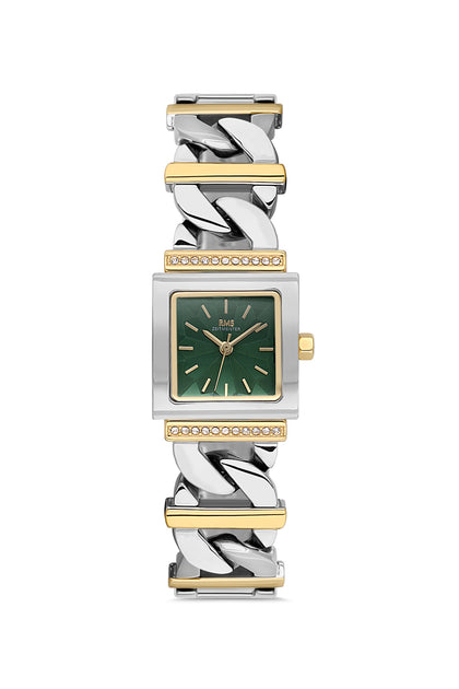 RMS Zeitmeister Green Dial Gold & Silver Plated Women's Watch - Stainless Steel Bracelet - RMS.1.AG2055.06