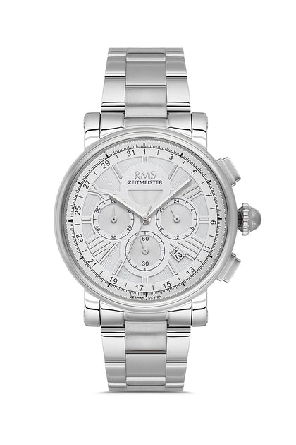 RMS Zeitmeister Silver Dial Silver Plated Men's Watch - Stainless Steel Bracelet - RMS.1.AG2058.01