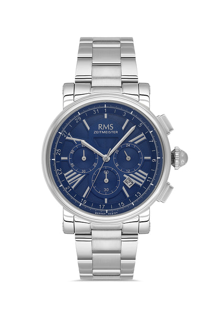 RMS Zeitmeister Blue Dial Silver Plated Men's Watch - Stainless Steel Bracelet - RMS.1.AG2058.03