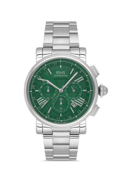RMS Zeitmeister Green Dial Silver Plated Men's Watch - Stainless Steel Bracelet - RMS.1.AG2058.04