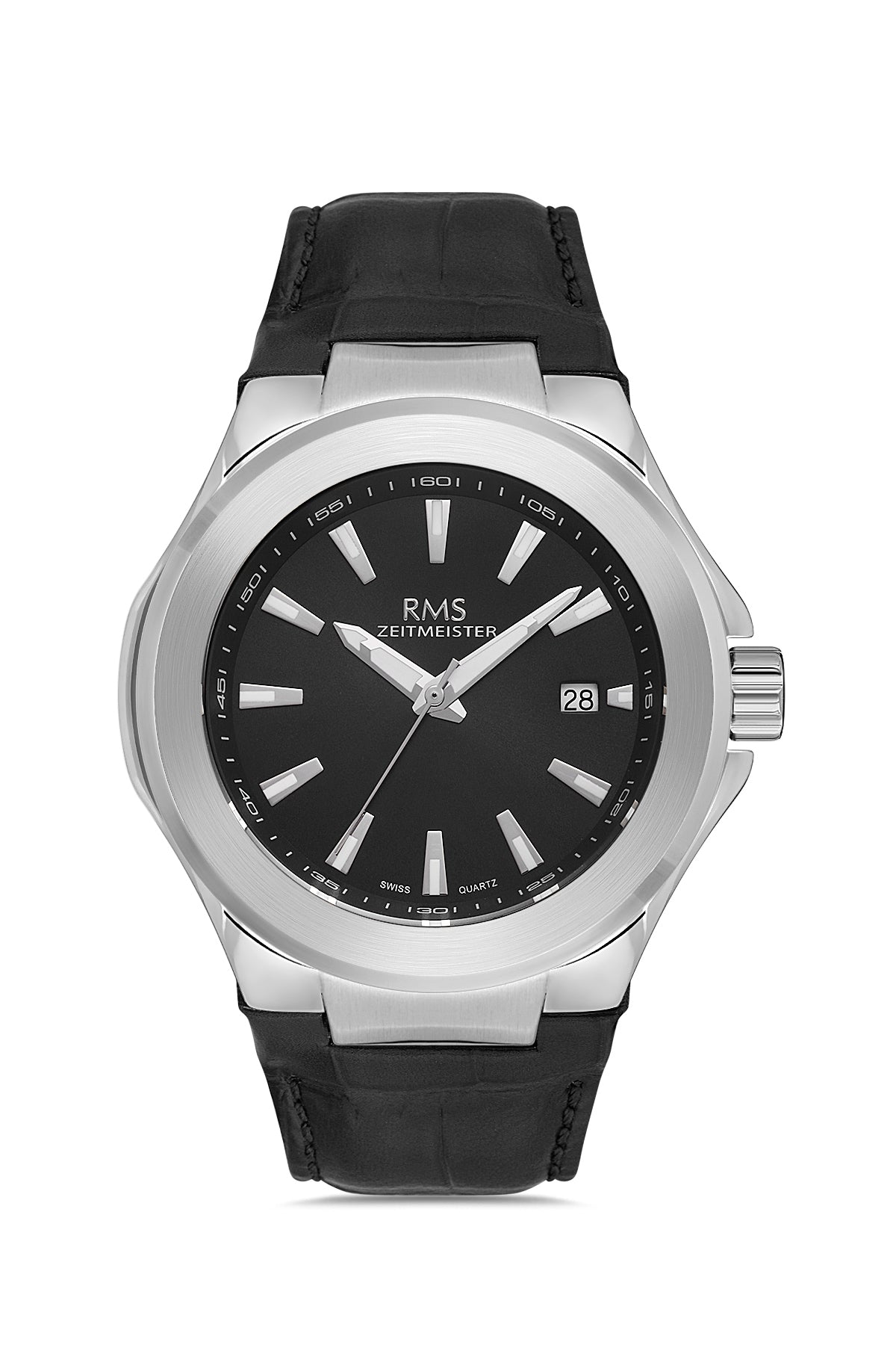 RMS Men's Black Dial Silver Calendar Leather Watch - RMS.1.AG2071.04