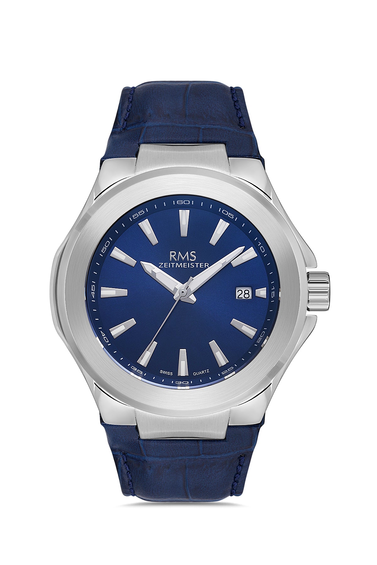 RMS Men's Blue Dial Silver Calendar Leather Watch - RMS.1.AG2071.05