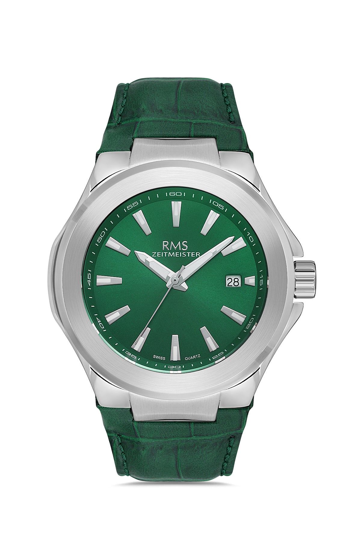 RMS Men's Green Dial Silver Calendar Leather Watch - RMS.1.AG2071.06