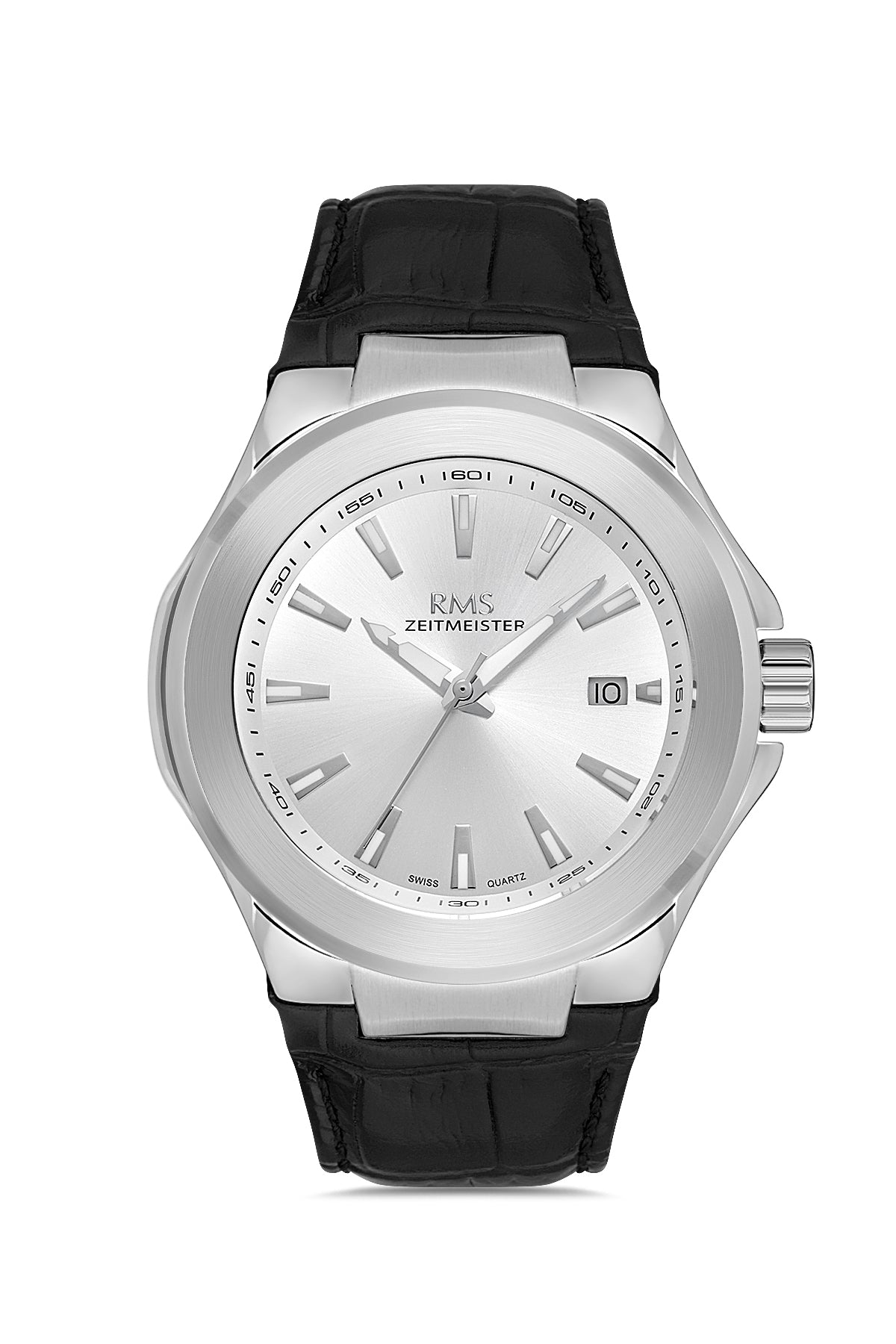 RMS Men's Silver Dial Silver Calendar Leather Watch - RMS.1.AG2071.08