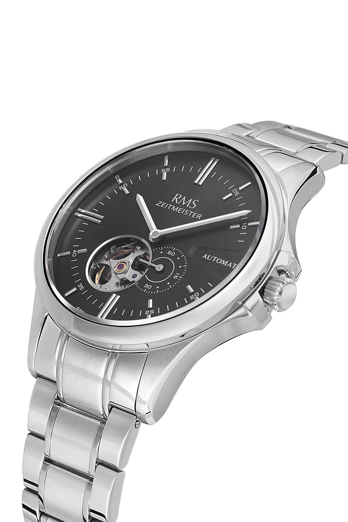 RMS Men's Black Dial Silver Stainless Steel Watch - RMS.1.AG2076.02