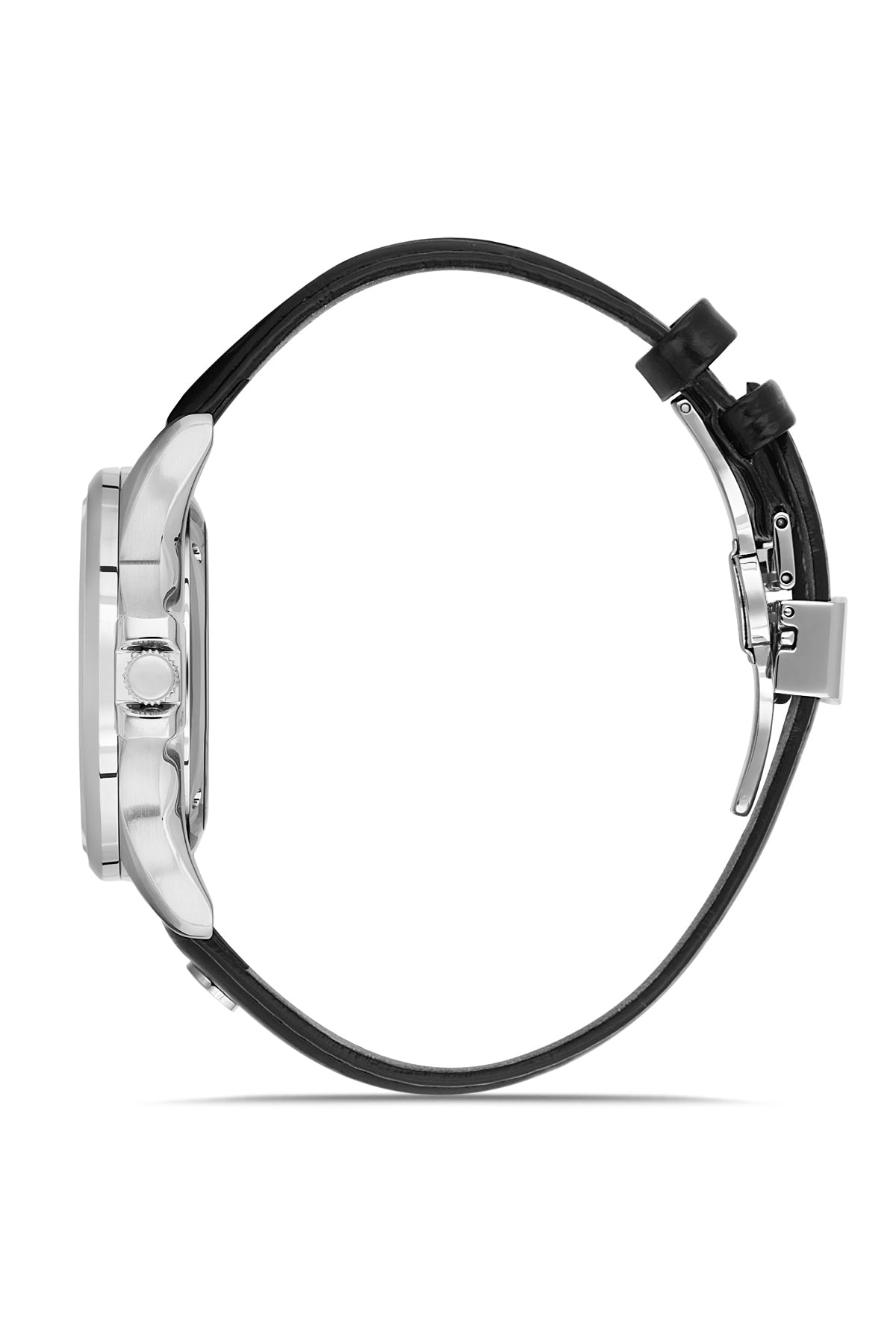 RMS Men's Black Dial Silver Leather Strap Watch - RMS.1.AG2077.02