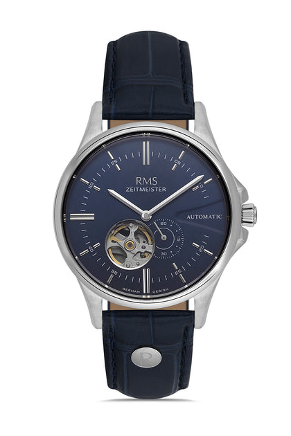 RMS Zeitmeister Blue Dial Silver Plated Men's Watch - Blue Genuine Leather Strap - RMS.1.AG2077.03