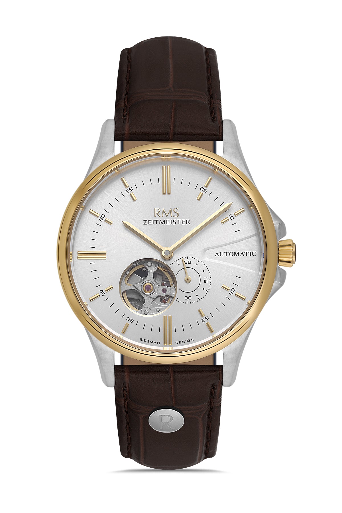 RMS Men's Silver Dial Gold & Silver Leather Strap Watch - RMS.1.AG2077.04