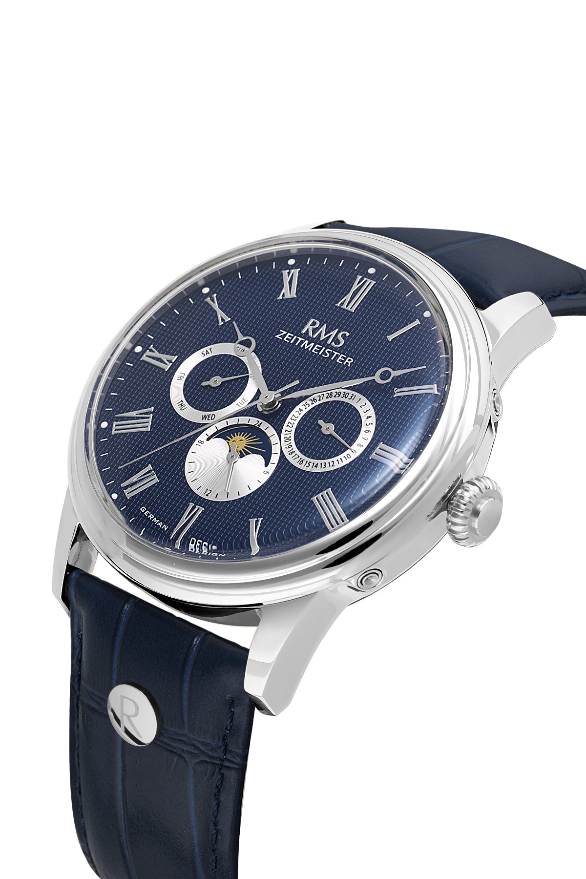 RMS Men's Blue Dial Silver Leather Strap Watch - RMS.1.AG2078.03 - 3