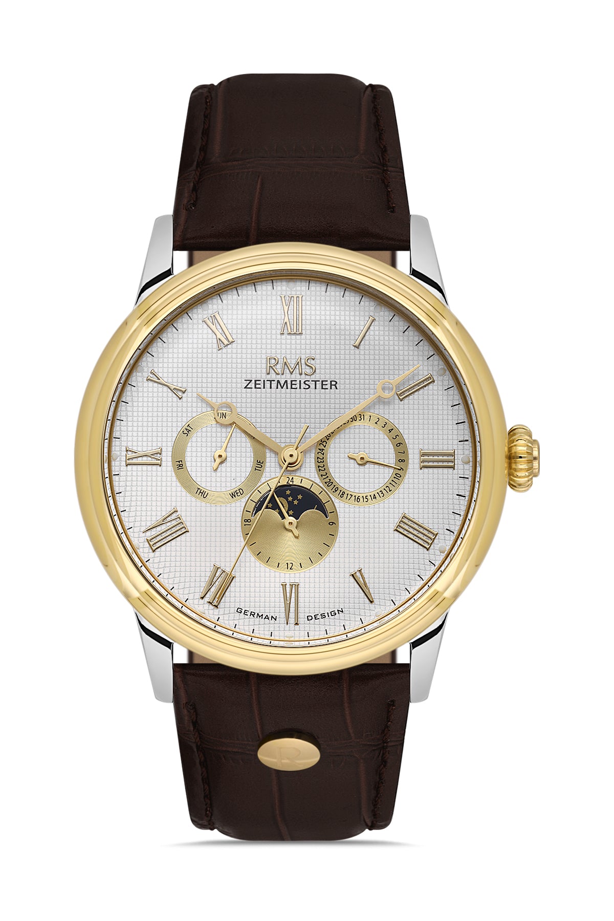 RMS Men's Silver Dial Gold & Silver Leather Strap Watch - RMS.1.AG2078.04