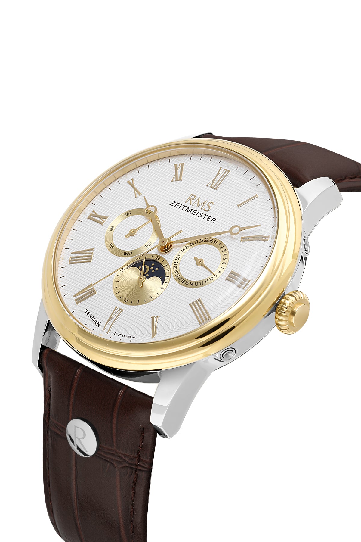 RMS Zeitmeister RMS.1.AG2078.04 men's watch with silver dial, two-tone case and genuine leather strap – view 3