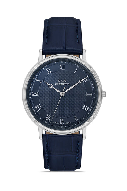 RMS Zeitmeister Blue Dial Silver Plated Men's Watch - Blue Genuine Leather Strap - RMS.1.AG2091.103-WA58