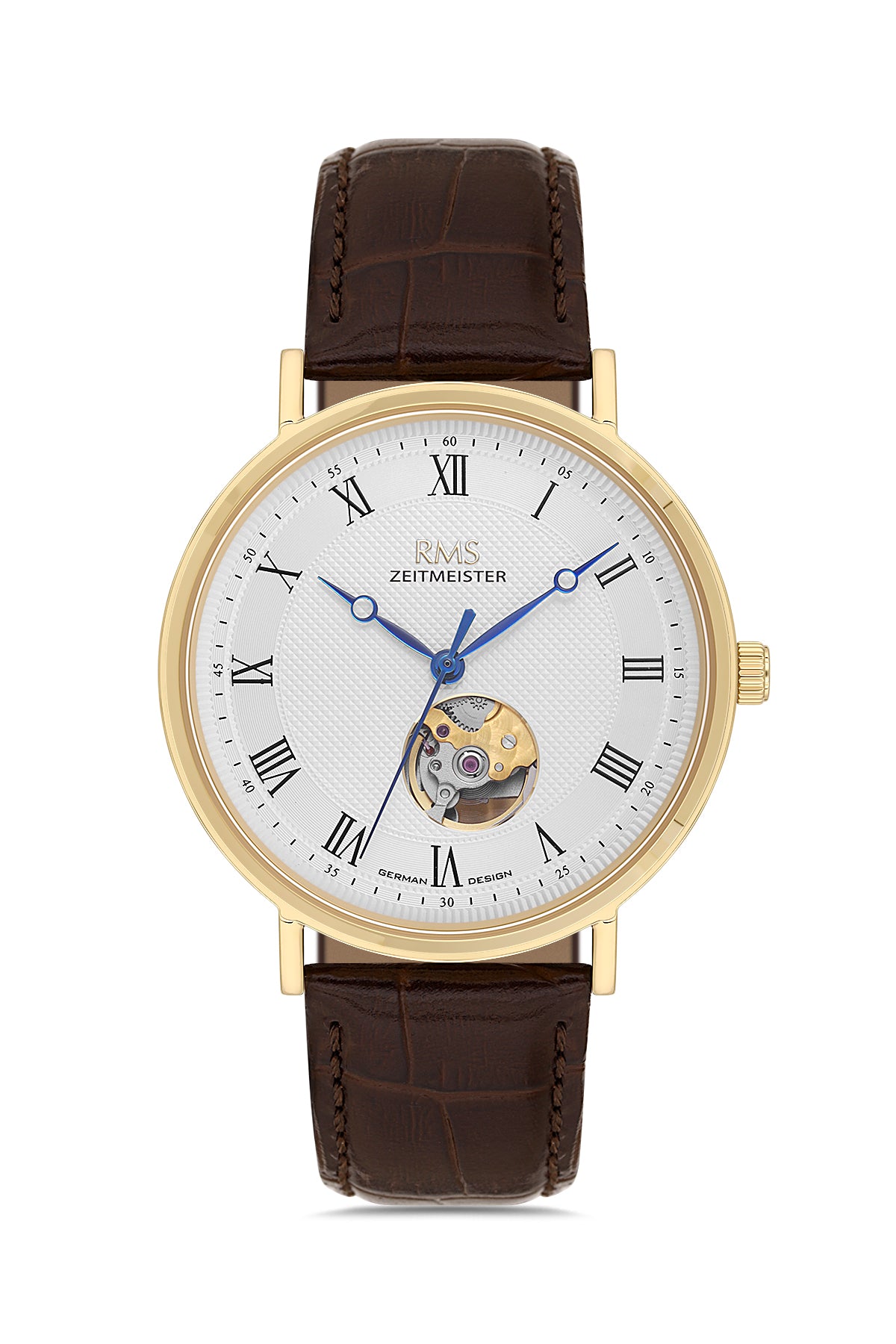 RMS Men's Silver Dial Gold Automatic Leather Watch - RMS.1.AG2091.160