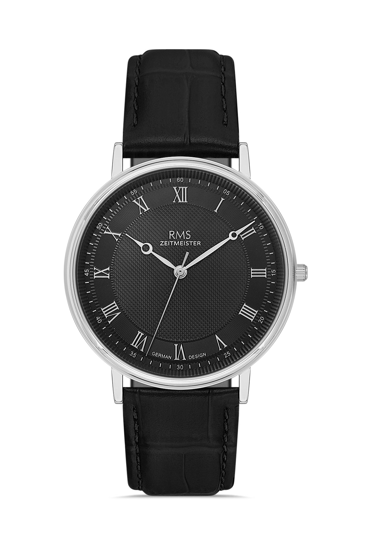 RMS Men's Black Dial Silver Leather Watch - RMS.1.AG2091.92-WA31