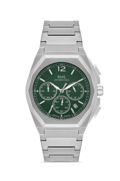 RMS Zeitmeister Green Dial Silver Plated Men's Watch - Stainless Steel Bracelet - RMS.1.AG2096.110