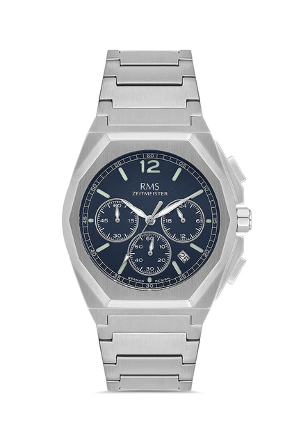 RMS Zeitmeister Blue Dial Silver Plated Men's Watch - Stainless Steel Bracelet - RMS.1.AG2096.13