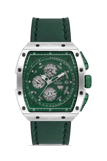 RMS Zeitmeister Green Dial Silver Plated Men's Watch - Green Genuine Leather Strap - RMS.1.AG2098.1810