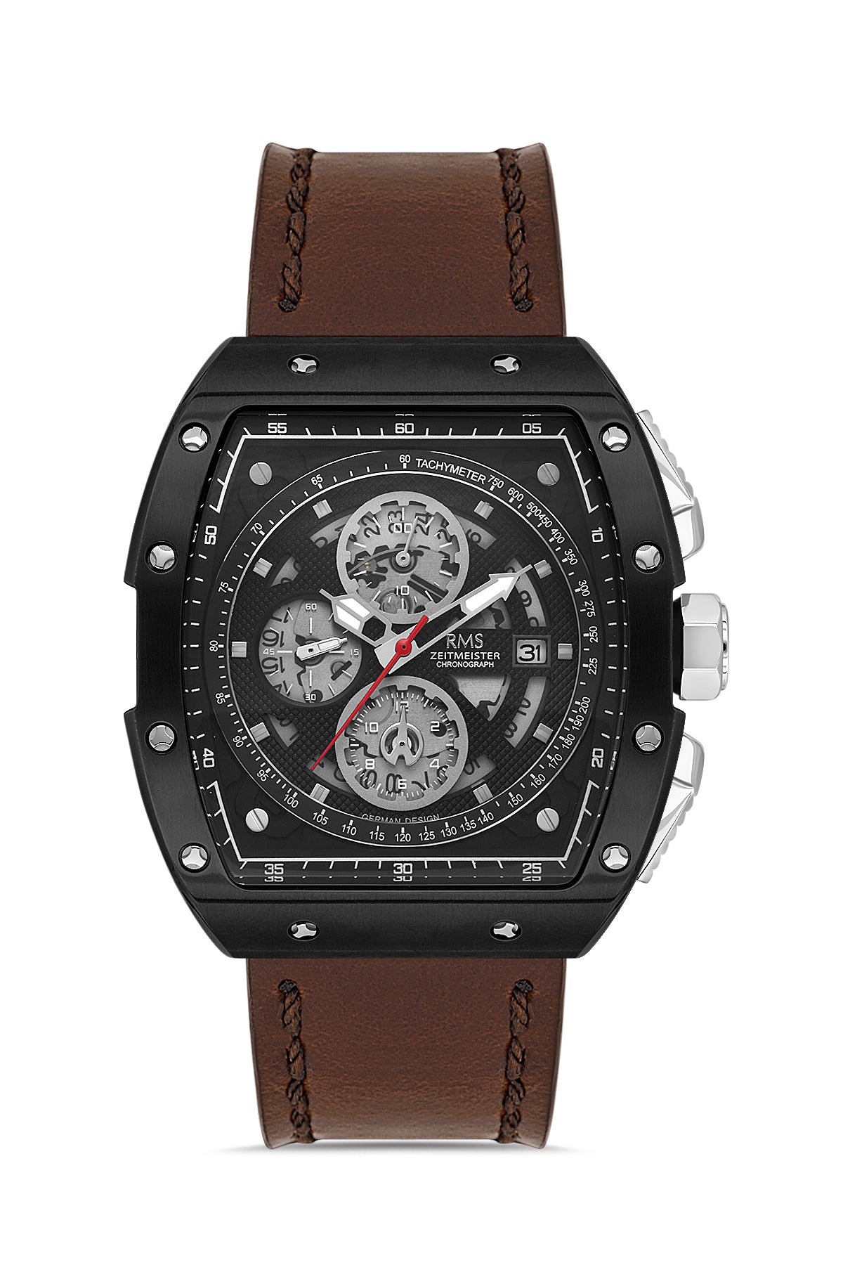 RMS Men's Black Dial Black Chronograph Leather Watch - RMS.1.AG2098.202