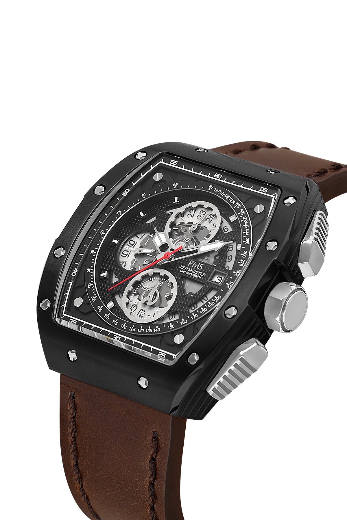 RMS Men's Black Dial Black Chronograph Leather Watch - RMS.1.AG2098.202