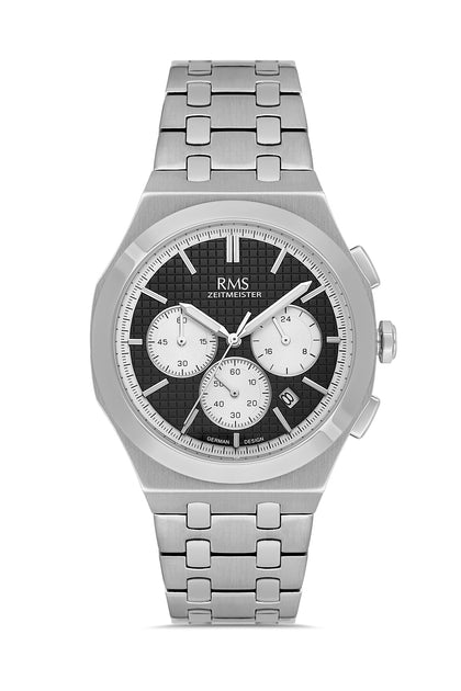 RMS Zeitmeister Black Dial Silver Plated Men's Watch - Stainless Steel Bracelet - RMS.1.AG2102.12
