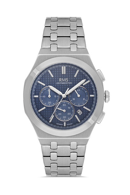 RMS Zeitmeister Blue Dial Silver Plated Men's Watch - Stainless Steel Bracelet - RMS.1.AG2102.13