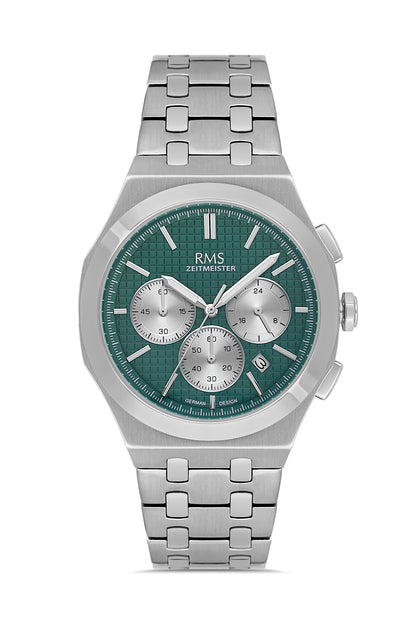 RMS Zeitmeister Green Dial Silver Plated Men's Watch - Stainless Steel Bracelet - RMS.1.AG2102.19