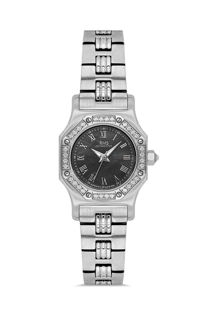RMS Zeitmeister Black Dial Silver Plated Women's Watch - Stainless Steel Bracelet - RMS.1.AG2107.12
