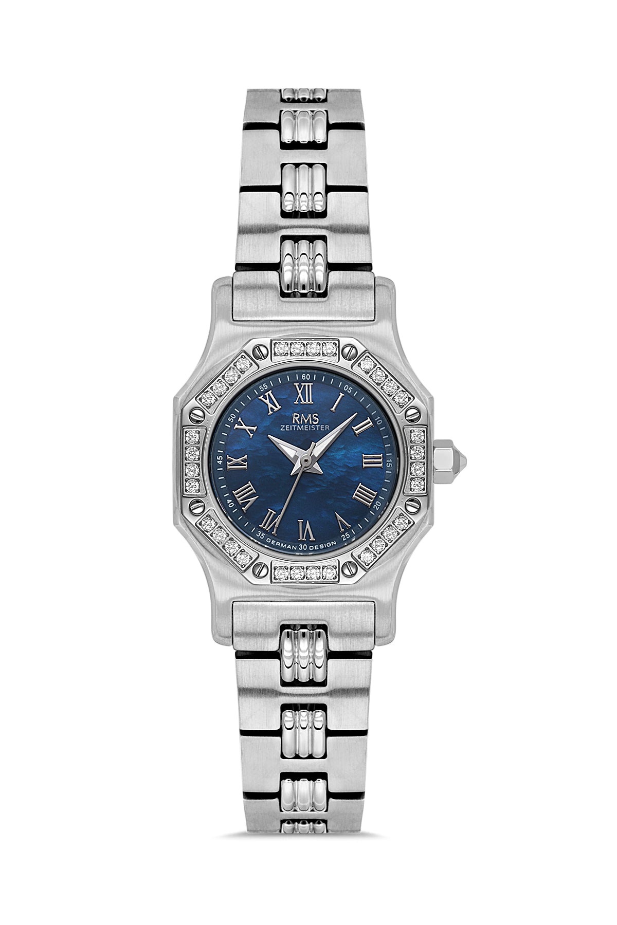 RMS Women's Blue Dial Silver Stone Detailed Stainless Steel Watch - RMS.1.AG2107.13