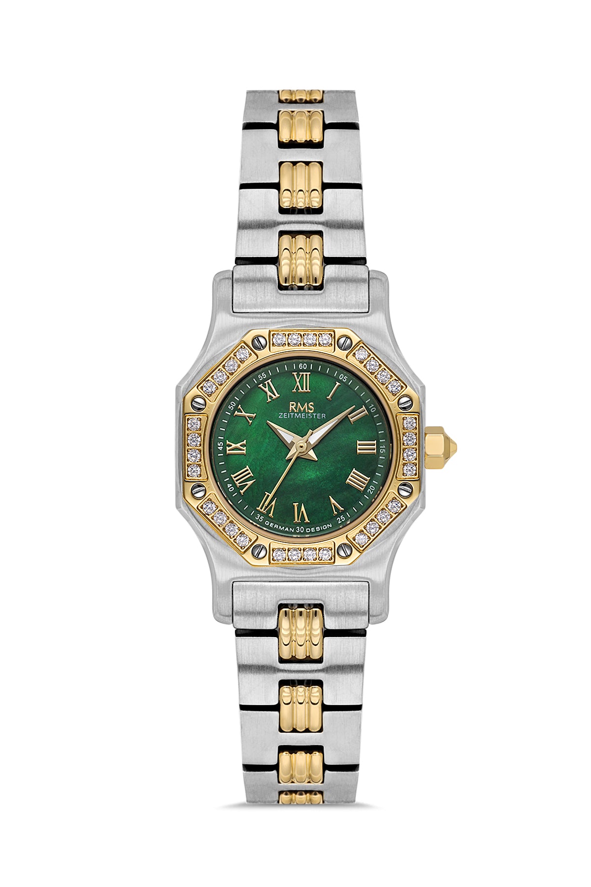 RMS Women's Green Dial Gold & Silver Stone Detailed Stainless Steel Watch - RMS.1.AG2107.49