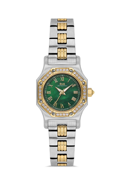RMS Zeitmeister Green Dial Gold & Silver Plated Women's Watch - Stainless Steel Bracelet - RMS.1.AG2107.49
