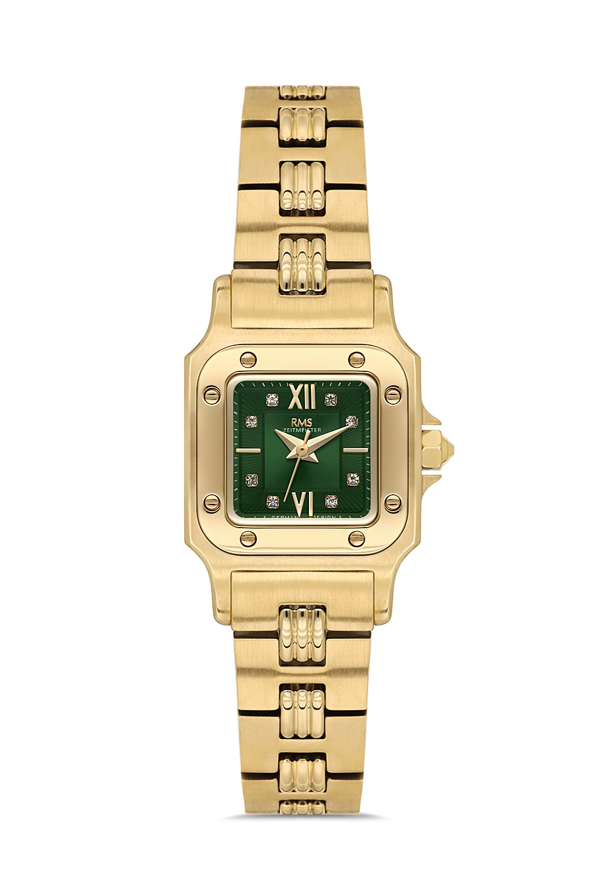 RMS Zeitmeister RMS.1.AG2108.29 women's watch with green dial, gold case and stainless steel bracelet