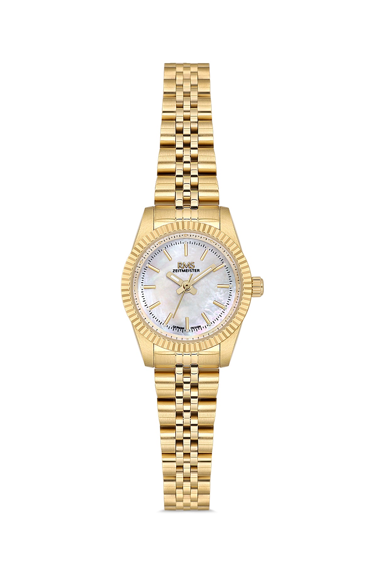 RMS Zeitmeister RMS.1.AG2117.20 women's watch with silver dial, gold case and stainless steel bracelet