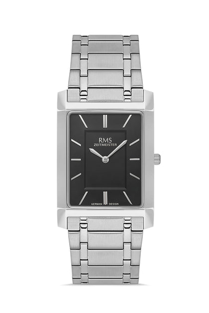 RMS Zeitmeister Black Dial Silver Plated Men's Watch - Stainless Steel Bracelet - RMS.1.AG2120.12