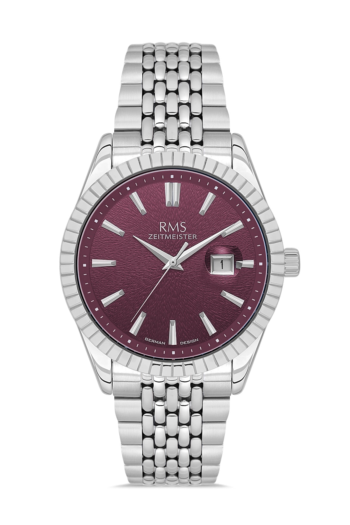RMS Men's Burgundy Dial Silver Calendar Stainless Steel Watch - RMS.1.AG2125.113