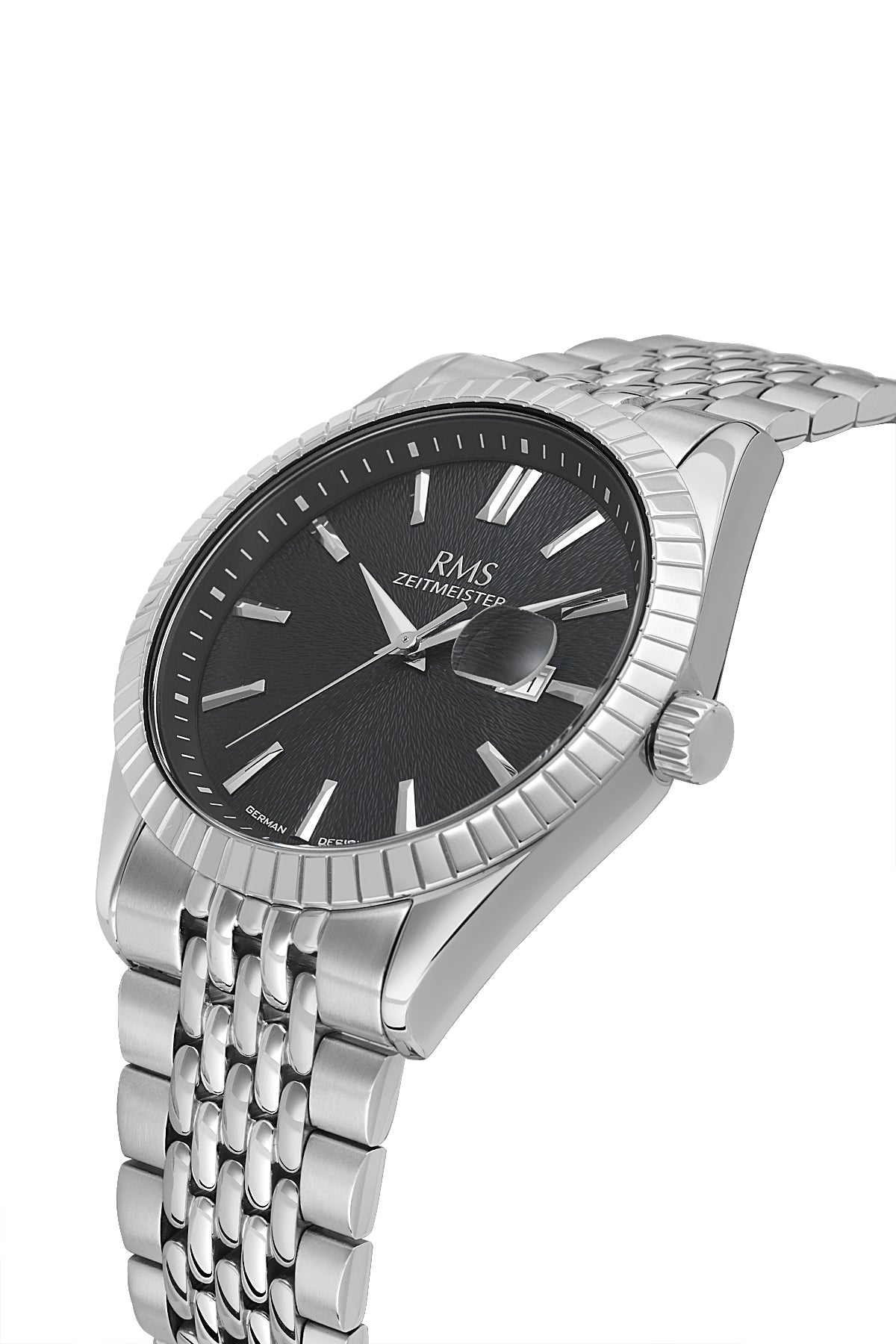 RMS Men's Black Dial Silver Calendar Stainless Steel Watch - RMS.1.AG2125.12