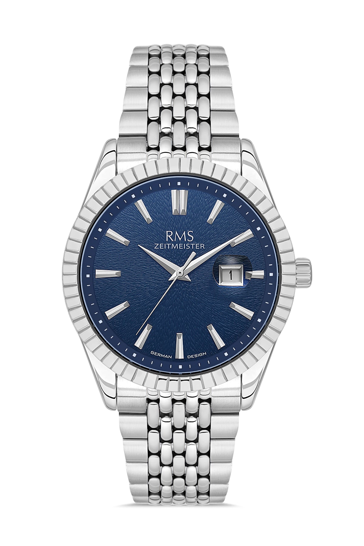 RMS Men's Blue Dial Silver Calendar Stainless Steel Watch - RMS.1.AG2125.13