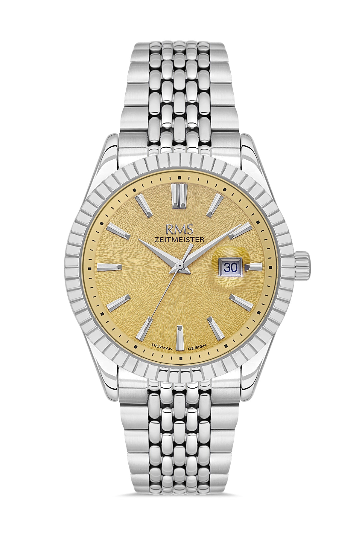 RMS Men's Gold Dial Silver Calendar Stainless Steel Watch - RMS.1.AG2125.18