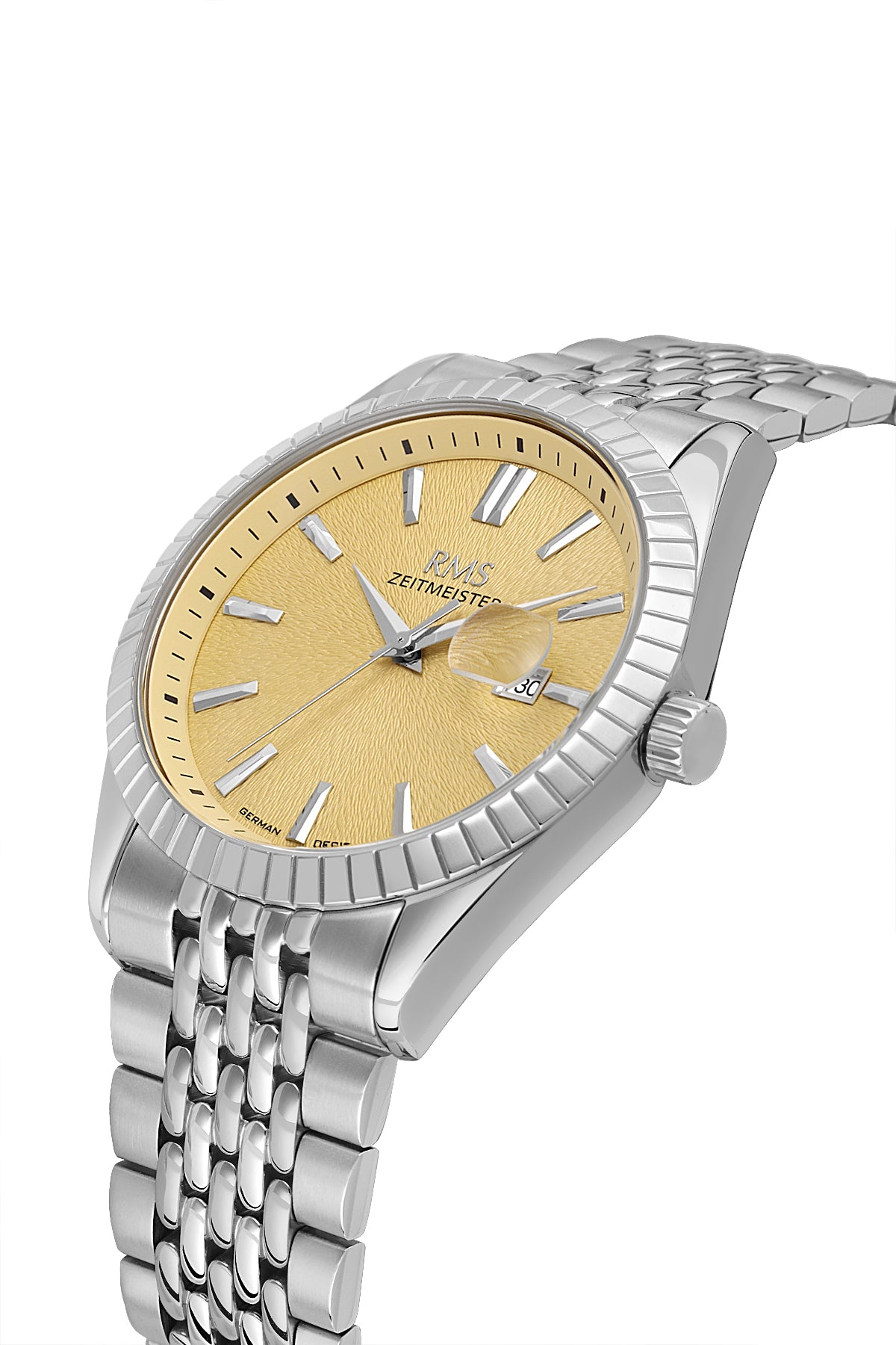 RMS Men's Gold Dial Silver Calendar Stainless Steel Watch - RMS.1.AG2125.18
