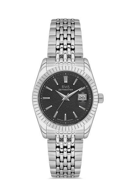 RMS Zeitmeister Black Dial Silver Plated Women's Watch - Stainless Steel Bracelet - RMS.1.AG2126.12