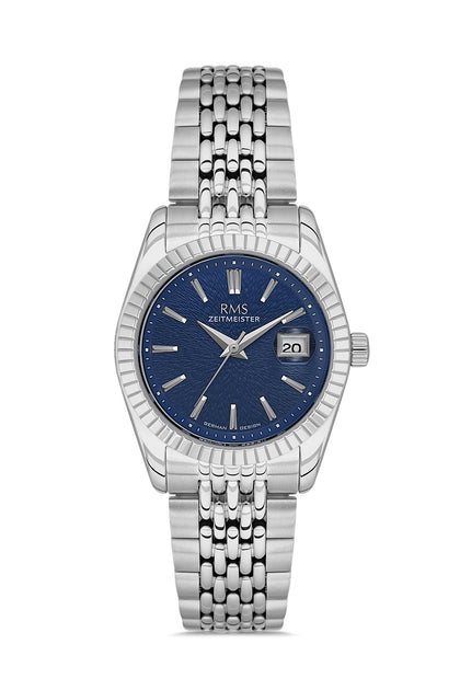 RMS Zeitmeister Blue Dial Silver Plated Women's Watch - Stainless Steel Bracelet - RMS.1.AG2126.13