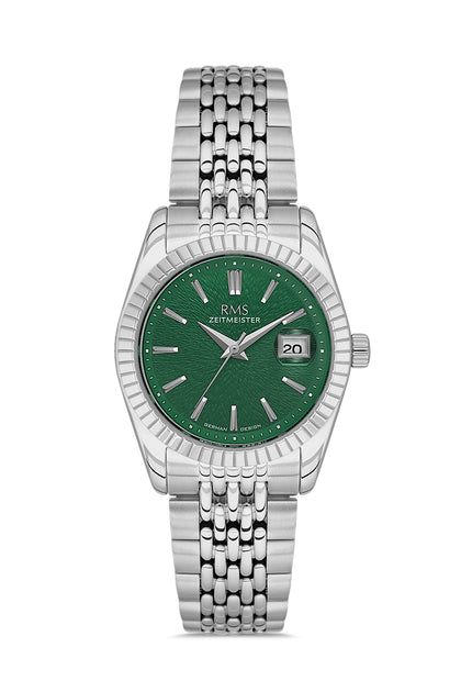 RMS Zeitmeister Green Dial Silver Plated Women's Watch - Stainless Steel Bracelet - RMS.1.AG2126.19