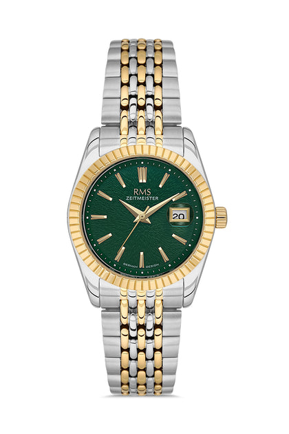 RMS Zeitmeister Green Dial Gold & Silver Plated Women's Watch - Stainless Steel Bracelet - RMS.1.AG2126.49