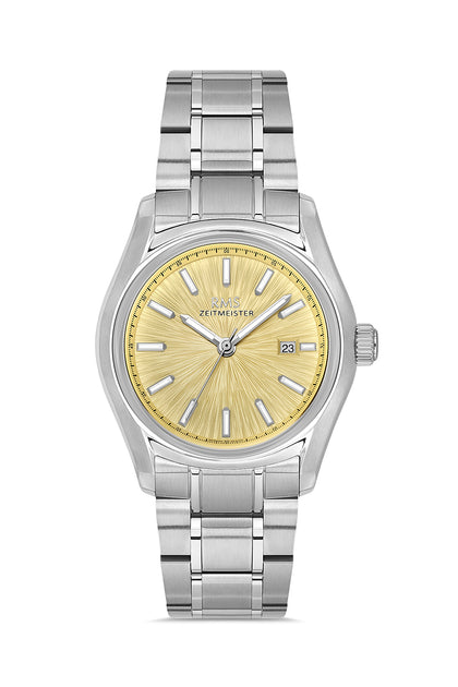 RMS Zeitmeister Gold Dial Silver Plated Men's Watch - Stainless Steel Bracelet - RMS.1.AG2127.18