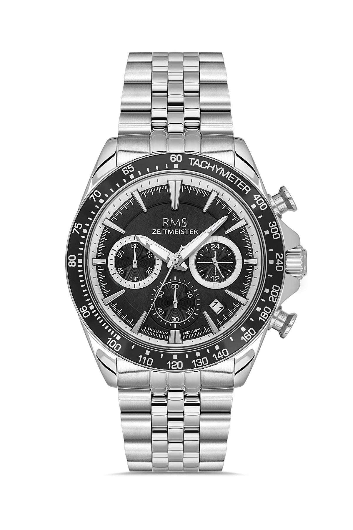 RMS Men's Black Dial Silver Chronograph Stainless Steel Watch - RMS.1.AG2128.12