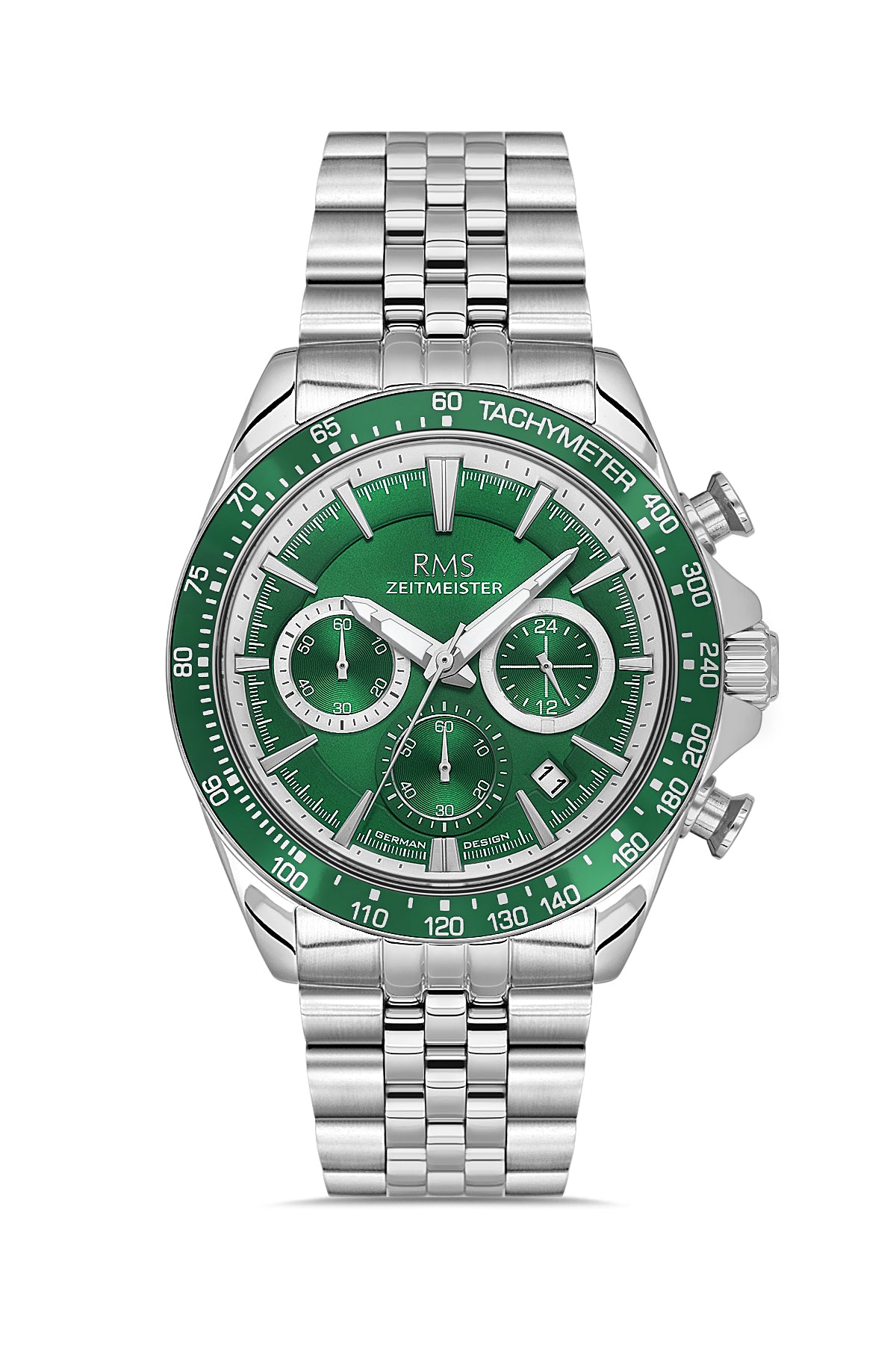RMS Men's Green Dial Silver Chronograph Stainless Steel Watch - RMS.1.AG2128.19