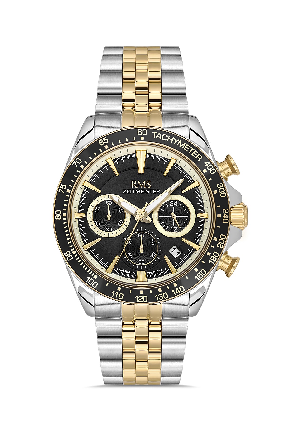 RMS Men's Black Dial Gold & Silver Chronograph Stainless Steel Watch - RMS.1.AG2128.42
